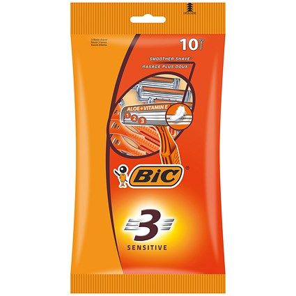 Bic 3 Sensitive Disposable Razors, Pack of 10