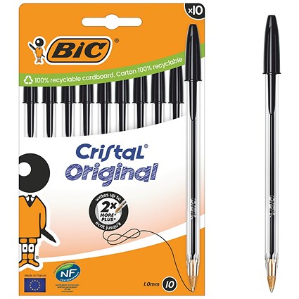 Bic Cristal Ballpoint Pen, Medium, Black, Pack of 10