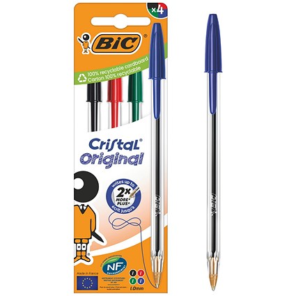 Bic Cristal Ballpoint Pen, Medium, Assorted, Pack of 4