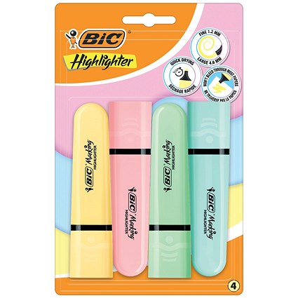 Bic Tank Highlighters, Pastel Assorted, Pack of 4