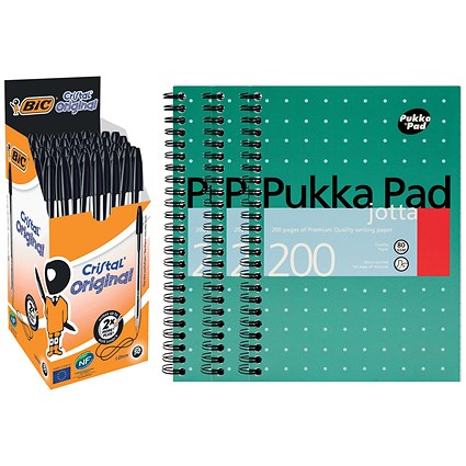 Pukka Pad A5 Jotta Wirebound Notebook, Pack of 3 - Get Bic Cristal Black Ball Pen Pack of 50 Free