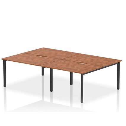 Impulse Evolve Plus 4 Person Bench Desk, Back to Back, 4 x 1200mm (800mm Deep), Black Frame, Walnut