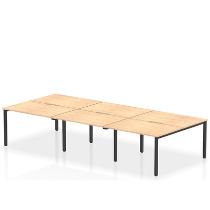 Impulse Evolve Plus 6 Person Bench Desk, Back to Back, 6 x 1200mm (800mm Deep), Black Frame, Maple