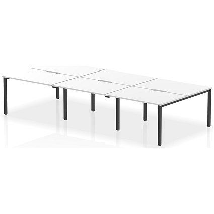 Impulse Evolve Plus 6 Person Bench Desk, Back to Back, 6 x 1200mm (800mm Deep), Black Frame, White