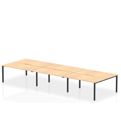 Impulse Evolve Plus 6 Person Bench Desk, Back to Back, 6 x 1600mm (800mm Deep), Black Frame, Maple