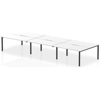 Impulse Evolve Plus 6 Person Bench Desk, Back to Back, 6 x 1600mm (800mm Deep), Black Frame, White