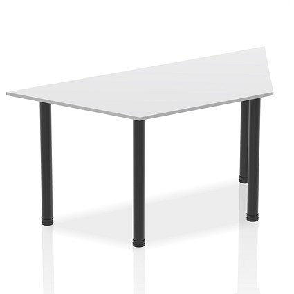 Impulse Trapezoidal Table, 1600mm, White, Black Post Leg