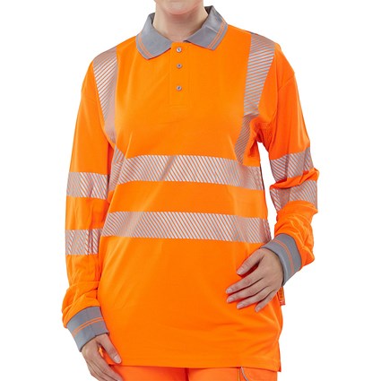 Beeswift Hiviz Executive Long Sleeve Polo Shirt, Orange, 3XL