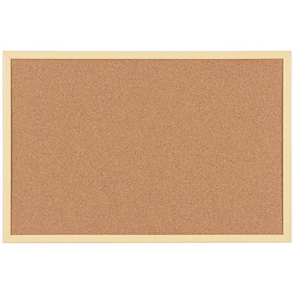 Bi-Office Pastel Cork Noticeboard, 600x400mm, Yellow Wooden Frame