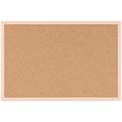 Bi-Office Pastel Cork Noticeboard, 600x400mm, Salmon Wooden Frame