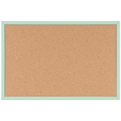 Bi-Office Pastel Cork Noticeboard, 600x400mm, Green Wooden Frame