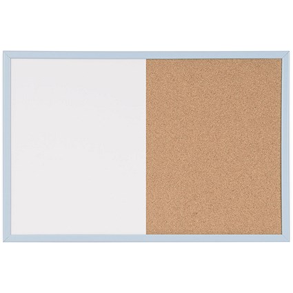 Bi-Office Pastel Cork and Magnetic Drywipe Combination Board, 600x400mm, Blue Frame