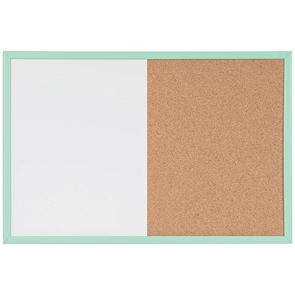 Bi-Office Pastel Cork and Magnetic Drywipe Combination Board, 600x400mm, Green Frame