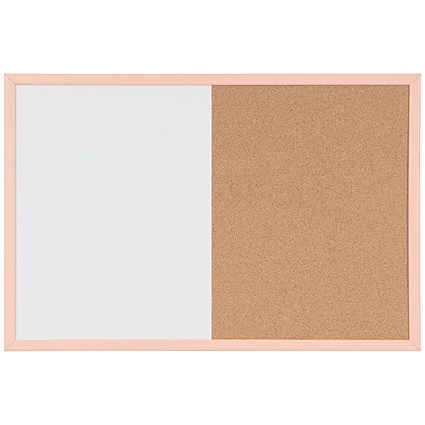 Bi-Office Pastel Cork and Magnetic Drywipe Combination Board, 600x400mm, Salmon Frame