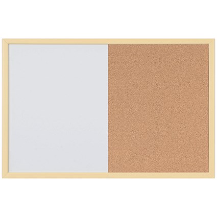 Bi-Office Pastel Cork and Magnetic Drywipe Combination Board, 600x400mm, Yellow Frame