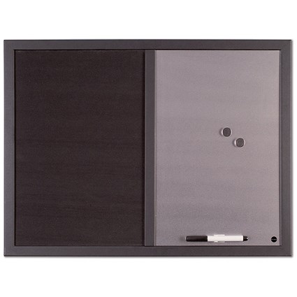 Bi-Office Black Shadow Fabric and Silver Finish Drywipe Combination Board, 600x450mm, Black Frame