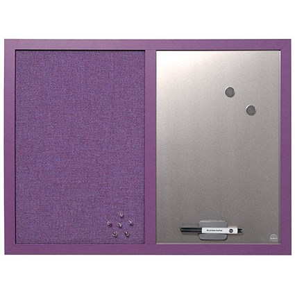 Bi-Office Essentials Purple Felt and Silver Finish Drywipe Combination Board, 600x450mm, Purple Frame