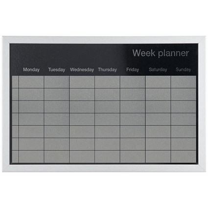 Bi-Office Magnetic Weekly Silver Finish Planner, Grey Frame, 600x400mm