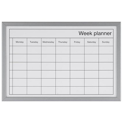 Bi-Office Magnetic Weekly Planner Whiteboard, Grey Frame, 600x400mm