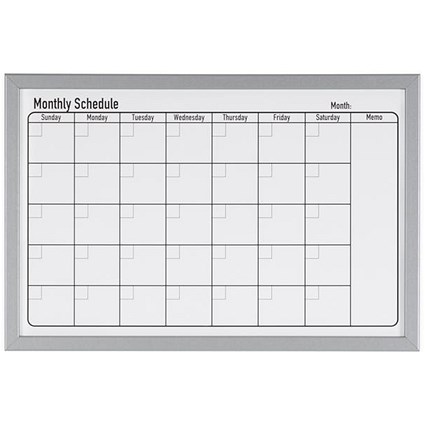 Bi-Office Magnetic Monthly Planner Whiteboard, Grey Frame, 600x400mm