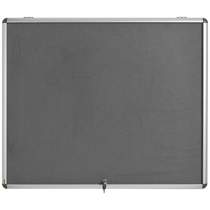 Bi-Office Enclore Top Hinged Lockable Door Fire Retardant Grey Felt Noticeboard Display Case, 8xA4, Aluminium Frame