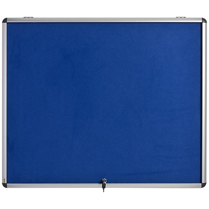 Bi-Office Enclore Top Hinged Lockable Door Fire Retardant Blue Felt Noticeboard Display Case, 12xA4, Aluminium Frame