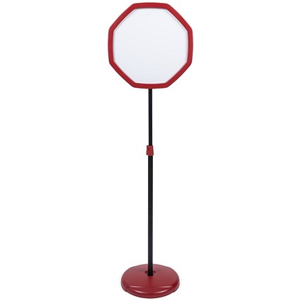 Bi-Office Octagonal Magnetic Drywipe Floor Sign, Red