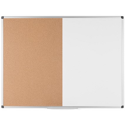 Bi-Office Maya Cork and Magnetic Drywipe Combination Board, 1200x900mm, Aluminium Frame