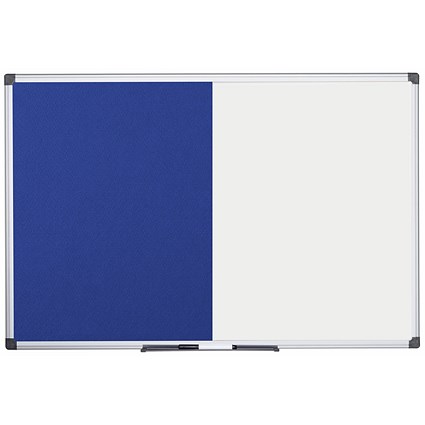 Bi-Office Maya Blue Felt and Drywipe Combination Board, 600x400mm, Aluminium Frame