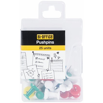 Bi-Office Push Pins, Assorted Colours, Pack of 25