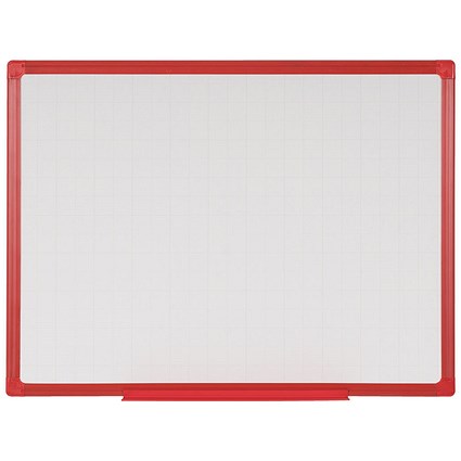 Bi-Office Maya Double Sided Non-Magnetic Gridded Whiteboard, Red Frame, 2400x1200mm