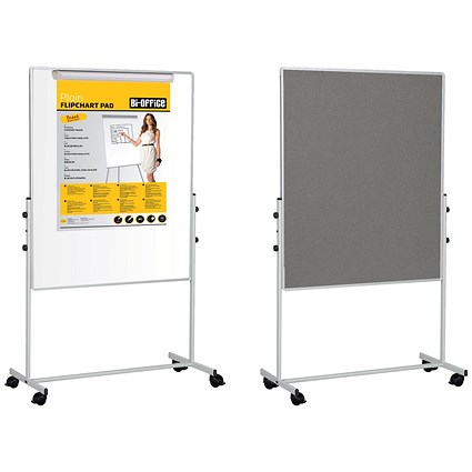 Bi-Office Mobile Duo Magnetic Easel and Grey Felt Board, 1200x700mm