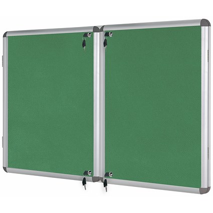 Bi-Office Enclore Green Felt Noticeboard Display Case, 40xA4, Aluminium Frame