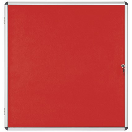 Bi-Office Enclore Red Felt Notice Board Display Case, 12xA4, Aluminium Frame