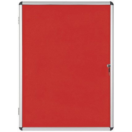 Bi-Office Enclore Red Felt Noticeboard Display Case, 9xA4, Aluminium Frame