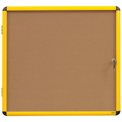 Bi-Office Ultrabrite Cork Board Display Case, 12xA4, Yellow Aluminium Frame