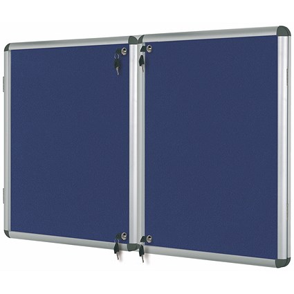 Bi-Office Enclore Top Hinged Lockable Door Fire Retardant Blue Felt Noticeboard Display Case, 32xA4, Aluminium Frame