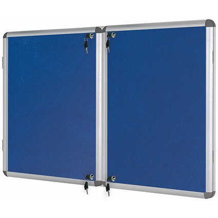 Bi-Office Enclore Blue Felt Notice Board Display Case, 40xA4, Aluminium Frame