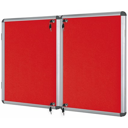 Bi-Office Enclore Red Felt Noticeboard Display Case, 32xA4, Aluminium Frame