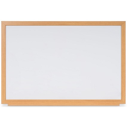 Bi-Office Earth Prime Enamel Magnetic Whiteboard, Oak MDF Frame, 900x600mm