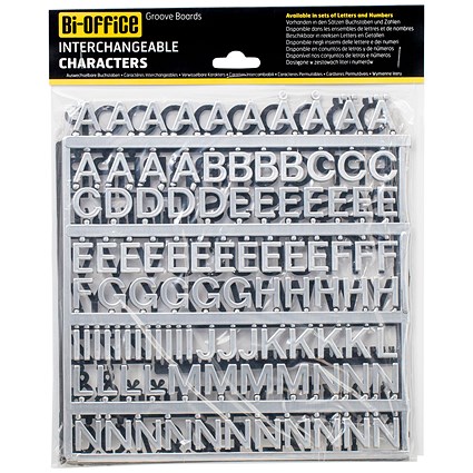 Bi-Office Changeable Letter Boards Characters, 19mm, Silver, Pack of 235