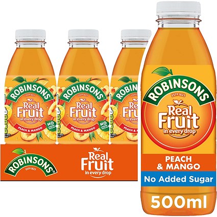 Robinsons Ready To Drink Peach Mango Squash, 500ml, Pack of 12