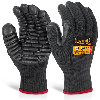 Glovezilla Anti Vibration Gloves, Black, Large