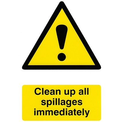 B-Safe Clean Up All Spillages Immediately Sign, 200x300mm, Self Adhesive, Pack of 5