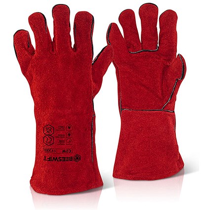 Beeswift Welders Gauntlet, 14”, Red, Pack of 10