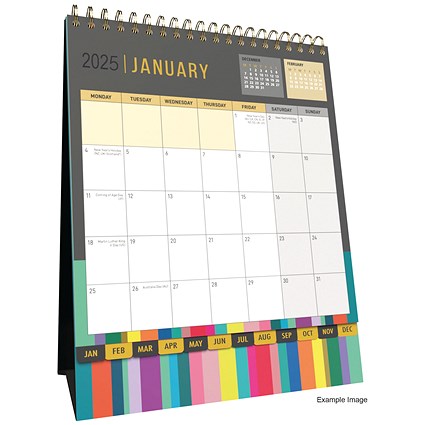 Collins Edge Rainbow Month To View 2025 Desk Calendar, 175x220mm