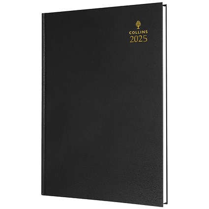 Collins A4 Desk Diary, Week To View, Black, 2025