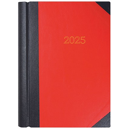 Collins A4 Desk Diary, 2 Pages Per Day, Black/Red, 2025