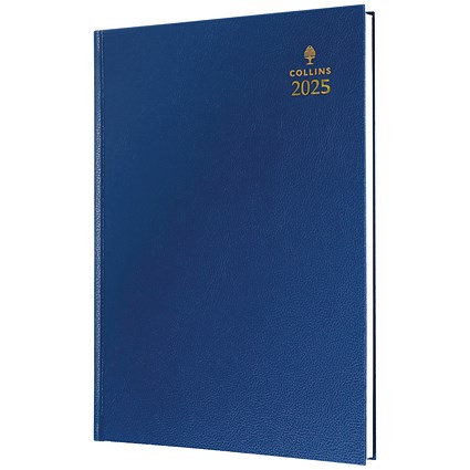 Collins A4 Desk Diary, Day Per Page, Blue, 2025