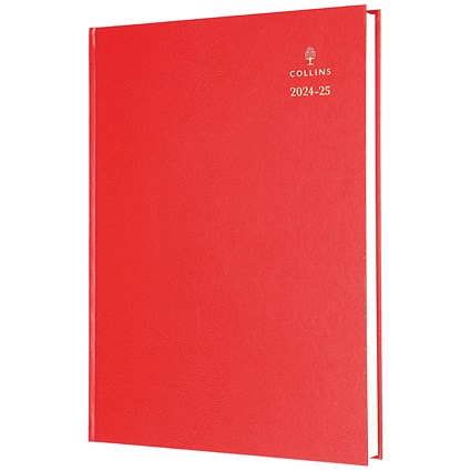 Collins A4 Academic Diary, Day Per Page, Red, 2024-2025